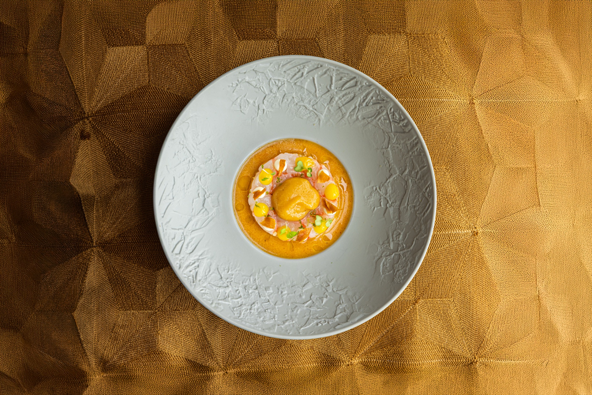 Fine dining dish against a golden background